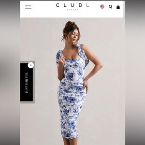 CORDELIA - FLORAL PRINT BODYCON MIDI DRESS WITH BOW STRAPS